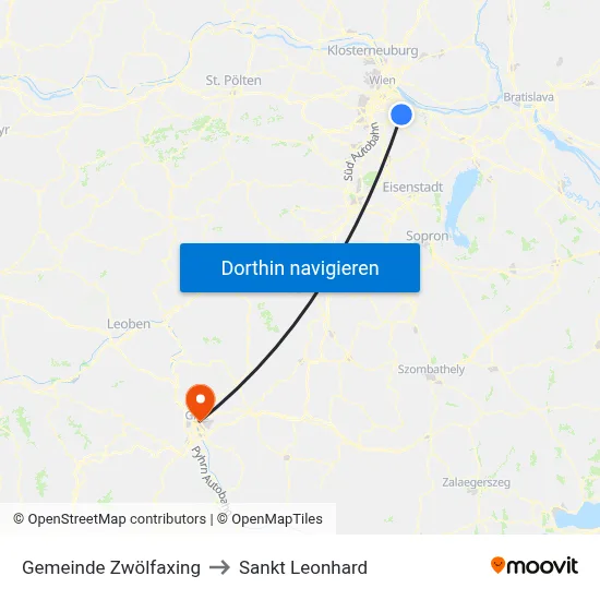 Gemeinde Zwölfaxing to Sankt Leonhard map
