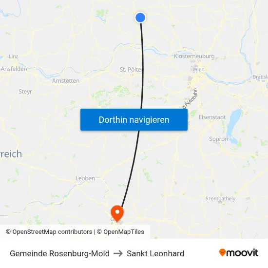 Gemeinde Rosenburg-Mold to Sankt Leonhard map