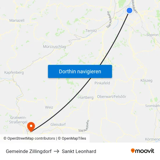 Gemeinde Zillingdorf to Sankt Leonhard map