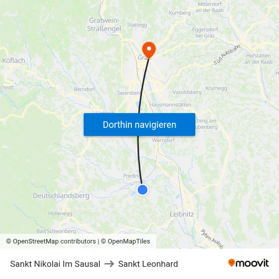 Sankt Nikolai Im Sausal to Sankt Leonhard map