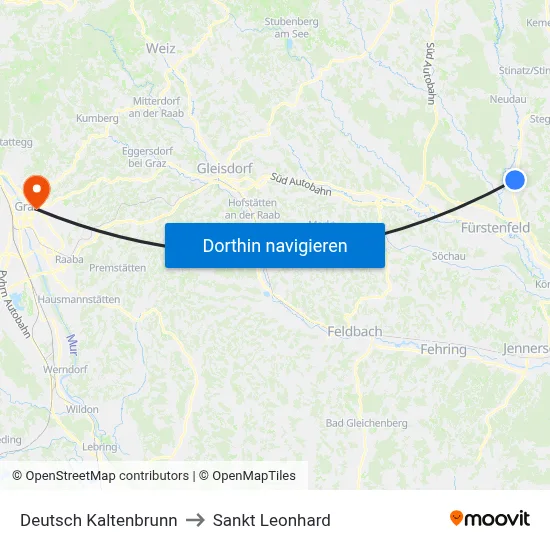 Deutsch Kaltenbrunn to Sankt Leonhard map