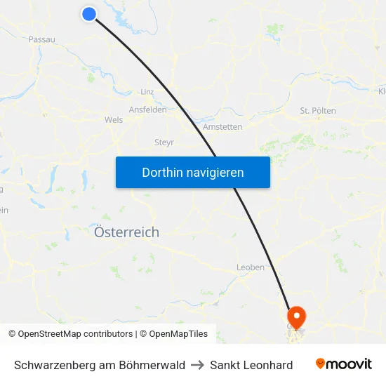 Schwarzenberg am Böhmerwald to Sankt Leonhard map