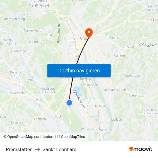 Premstätten to Sankt Leonhard map