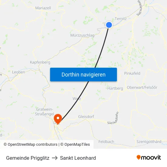 Gemeinde Prigglitz to Sankt Leonhard map