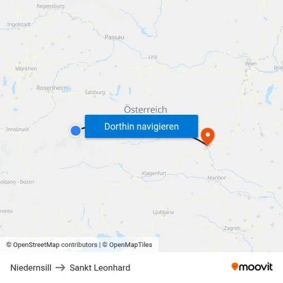Niedernsill to Sankt Leonhard map