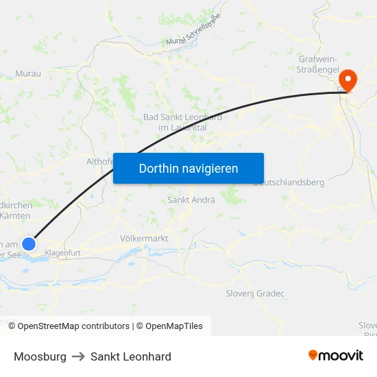 Moosburg to Sankt Leonhard map