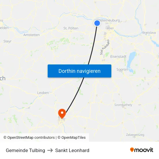 Gemeinde Tulbing to Sankt Leonhard map