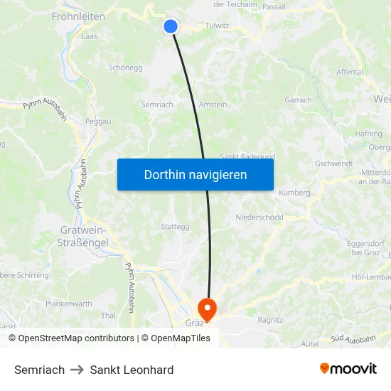 Semriach to Sankt Leonhard map