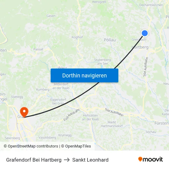 Grafendorf Bei Hartberg to Sankt Leonhard map