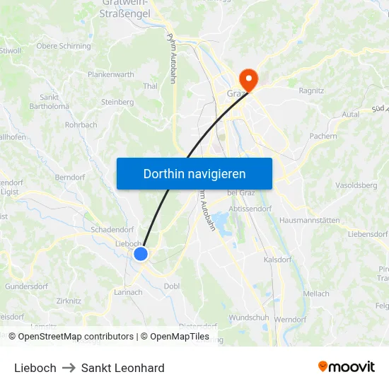 Lieboch to Sankt Leonhard map