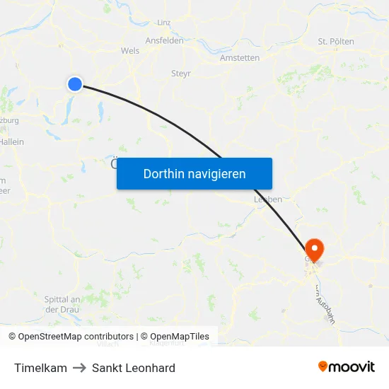 Timelkam to Sankt Leonhard map