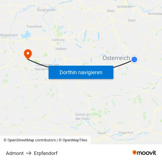Admont to Erpfendorf map