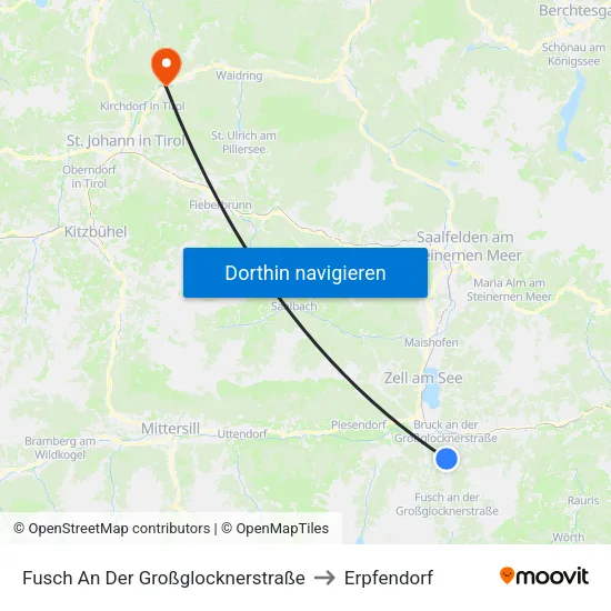 Fusch An Der Großglocknerstraße to Erpfendorf map
