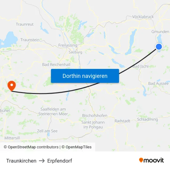 Traunkirchen to Erpfendorf map