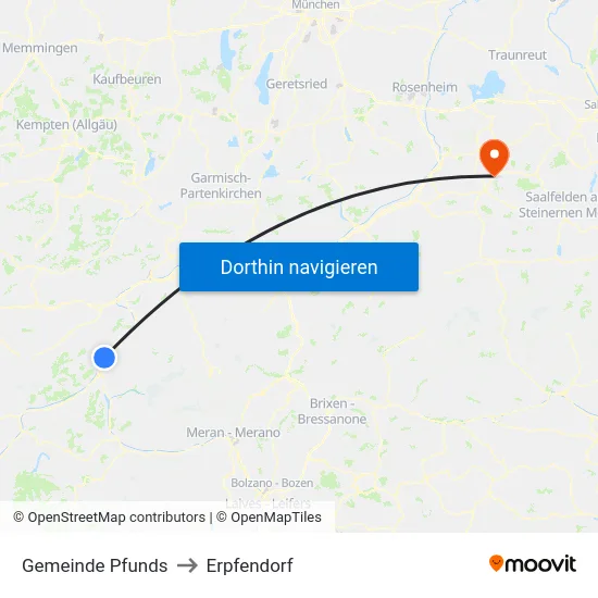 Gemeinde Pfunds to Erpfendorf map