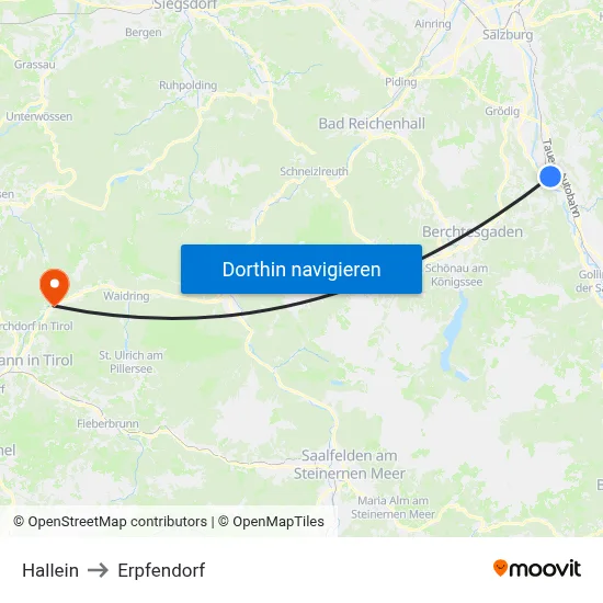 Hallein to Erpfendorf map