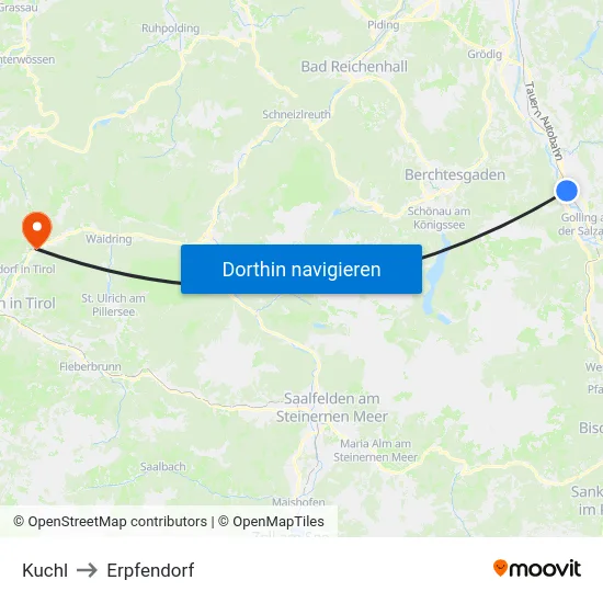 Kuchl to Erpfendorf map