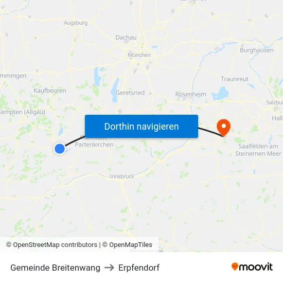 Gemeinde Breitenwang to Erpfendorf map