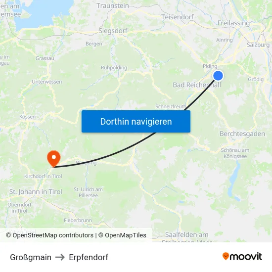 Großgmain to Erpfendorf map