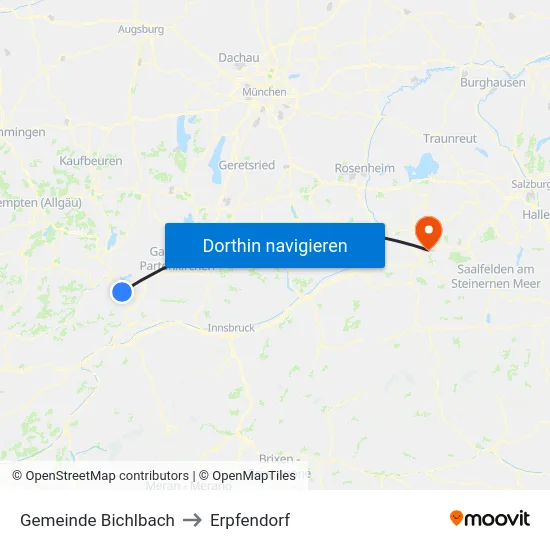 Gemeinde Bichlbach to Erpfendorf map