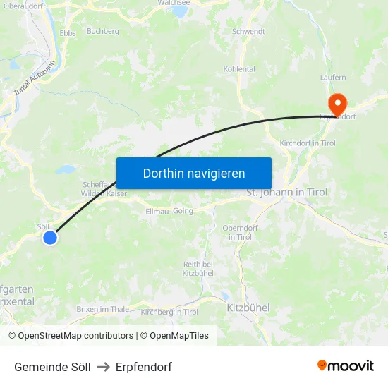 Gemeinde Söll to Erpfendorf map
