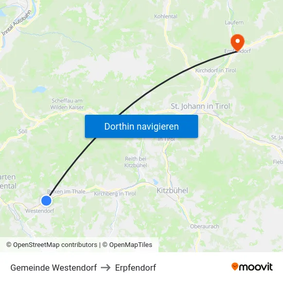 Gemeinde Westendorf to Erpfendorf map