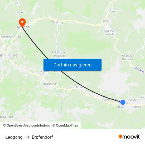 Leogang to Erpfendorf map