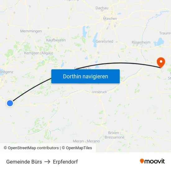 Gemeinde Bürs to Erpfendorf map