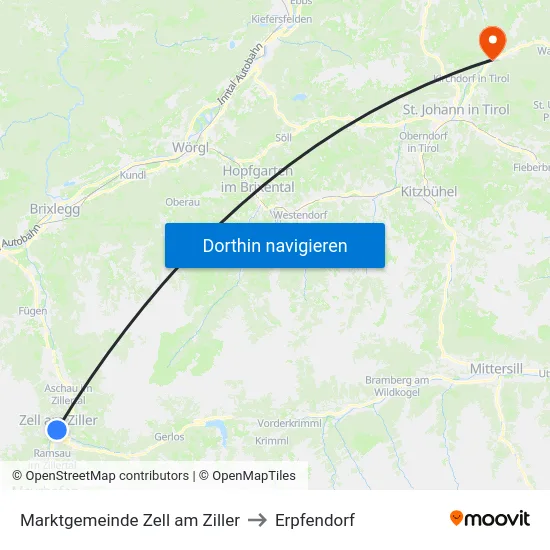Marktgemeinde Zell am Ziller to Erpfendorf map