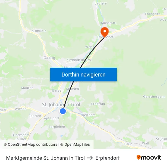 Marktgemeinde St. Johann In Tirol to Erpfendorf map