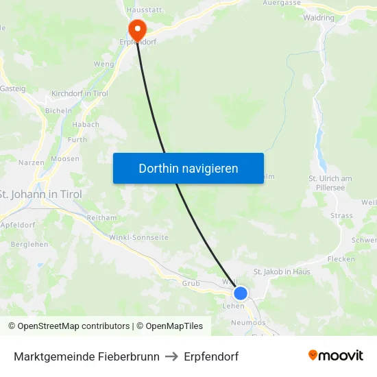 Marktgemeinde Fieberbrunn to Erpfendorf map