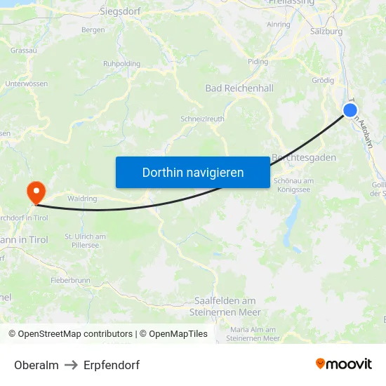 Oberalm to Erpfendorf map