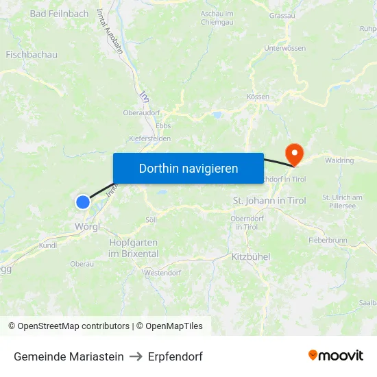 Gemeinde Mariastein to Erpfendorf map
