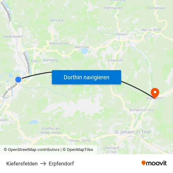 Kiefersfelden to Erpfendorf map