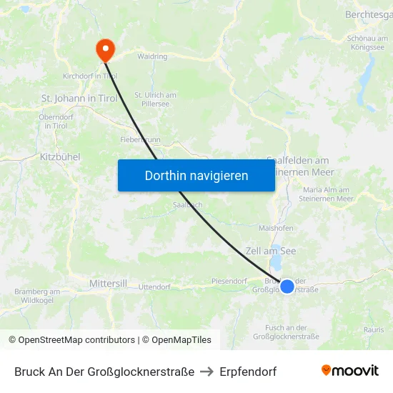 Bruck An Der Großglocknerstraße to Erpfendorf map