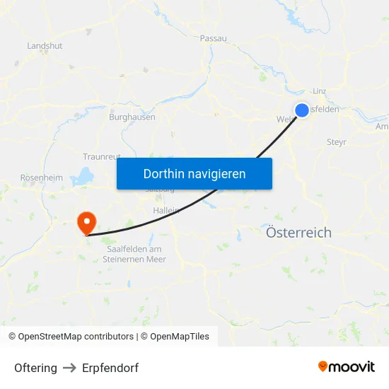 Oftering to Erpfendorf map