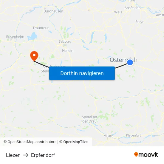 Liezen to Erpfendorf map