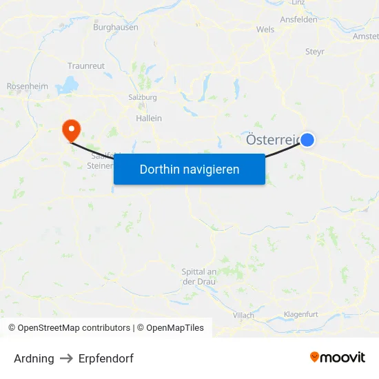 Ardning to Erpfendorf map