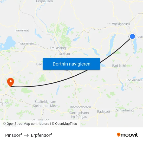 Pinsdorf to Erpfendorf map