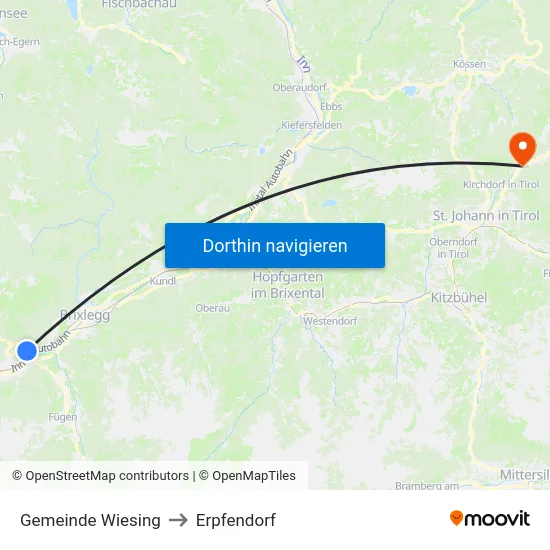 Gemeinde Wiesing to Erpfendorf map