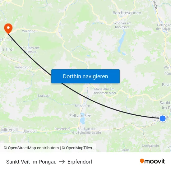Sankt Veit Im Pongau to Erpfendorf map