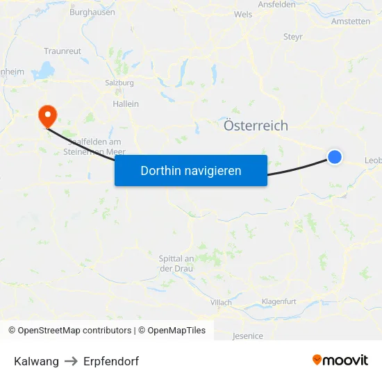 Kalwang to Erpfendorf map