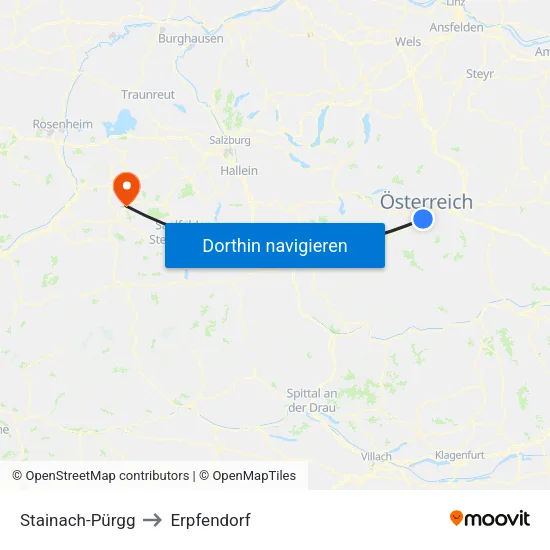 Stainach-Pürgg to Erpfendorf map