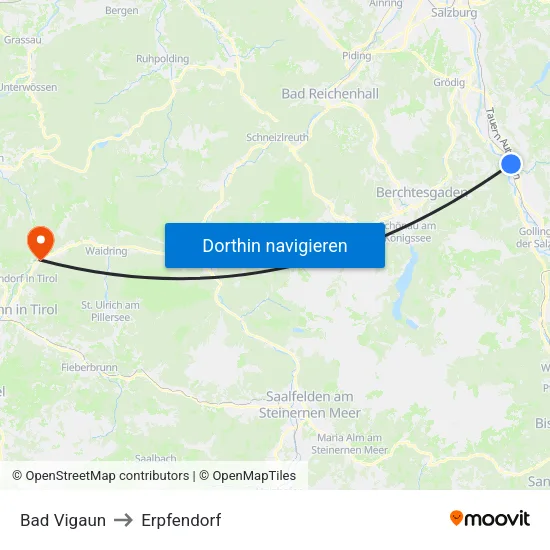 Bad Vigaun to Erpfendorf map