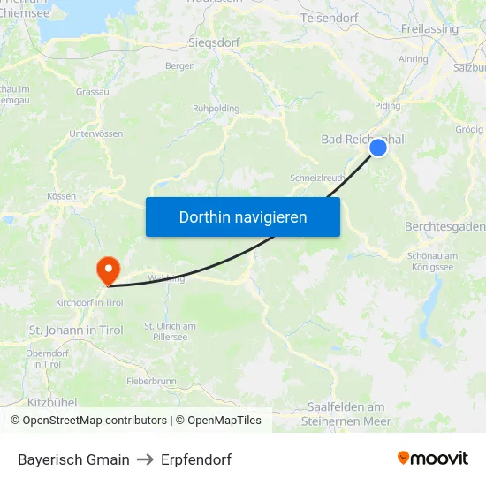 Bayerisch Gmain to Erpfendorf map
