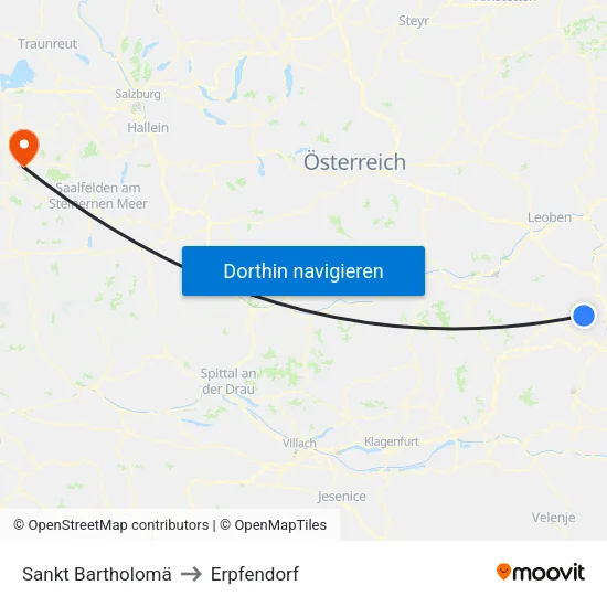 Sankt Bartholomä to Erpfendorf map