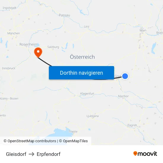Gleisdorf to Erpfendorf map