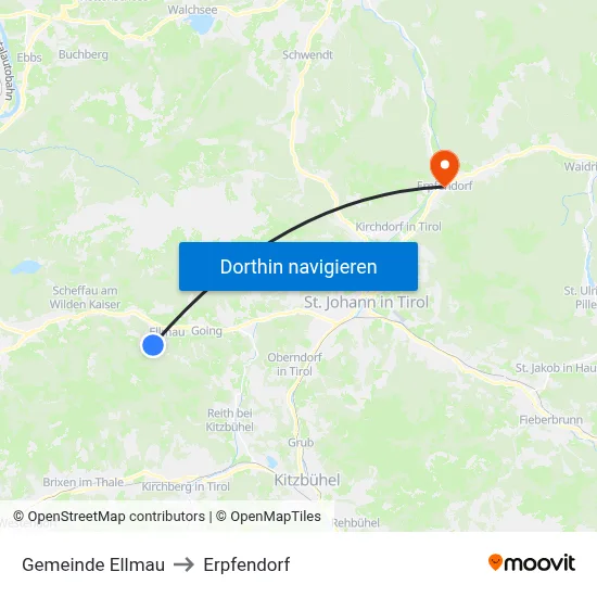 Gemeinde Ellmau to Erpfendorf map