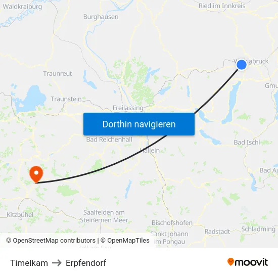 Timelkam to Erpfendorf map