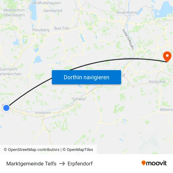 Marktgemeinde Telfs to Erpfendorf map